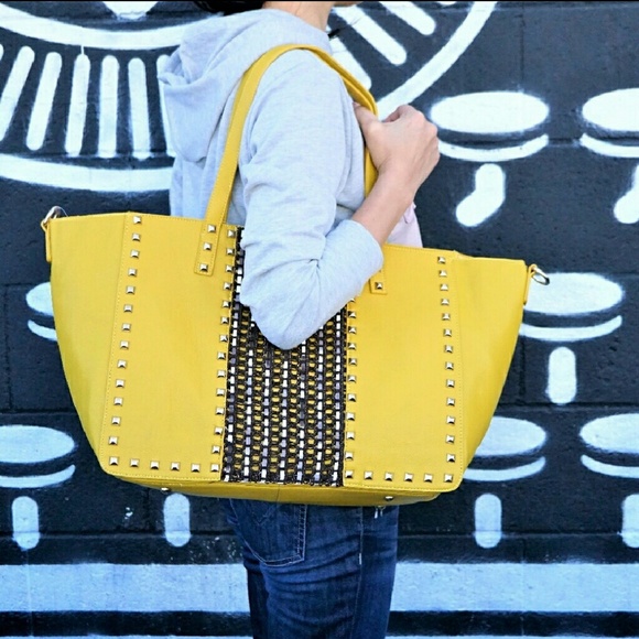 Studded Mustard Tote Bag - Picture 1 of 8